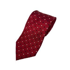 Roundtree & Yorke Red ‎ with Blue White Squares Silk Tie  - L 59" W 4"